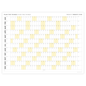 GIANT 2025 ANNUAL WALL CALENDAR | HORIZONTAL WITH YELLOW WEEKENDS