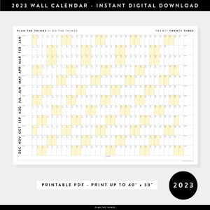 PRINTABLE HORIZONTAL 2023 WALL CALENDAR WITH YELLOW WEEKENDS - INSTANT DOWNLOAD