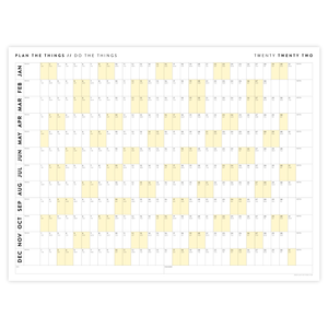 PRINTABLE HORIZONTAL 2022 WALL CALENDAR WITH YELLOW WEEKENDS - INSTANT DOWNLOAD
