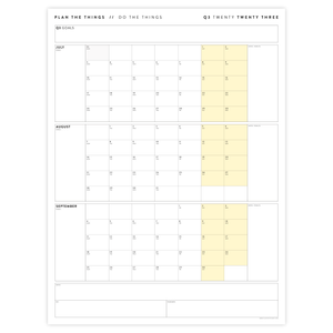 PRINTABLE Q3 (JULY - SEPTEMBER) 2023 QUARTERLY WALL CALENDAR (YELLOW) - INSTANT PDF DOWNLOAD