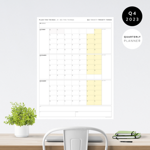 PRINTABLE Q4 (OCTOBER - DECEMBER) 2023 QUARTERLY WALL CALENDAR (YELLOW) - INSTANT PDF DOWNLOAD