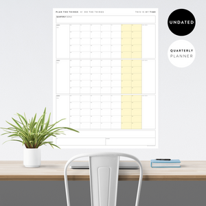 PRINTABLE UNDATED QUARTERLY WALL CALENDAR - MONDAY START - YELLOW WEEKENDS - INSTANT DOWNLOAD