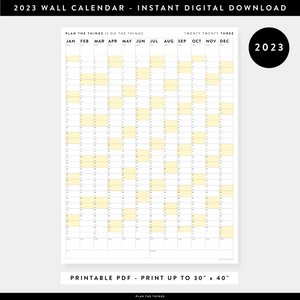 PRINTABLE VERTICAL 2023 WALL CALENDAR WITH YELLOW WEEKENDS - INSTANT DOWNLOAD