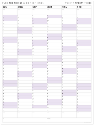 SIX MONTH 2023 GIANT WALL CALENDAR (JULY TO DECEMBER) WITH PURPLE WEEKENDS
