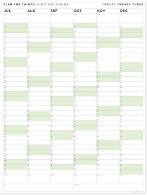 SIX MONTH 2023 GIANT WALL CALENDAR (JULY TO DECEMBER) WITH GREEN WEEKENDS