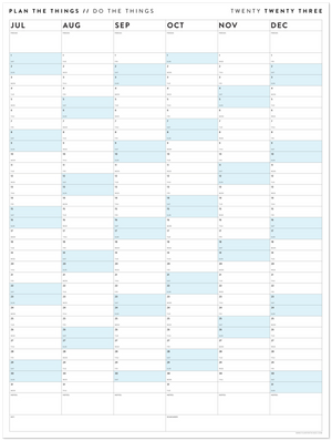 SIX MONTH 2023 GIANT WALL CALENDAR (JULY TO DECEMBER) WITH BLUE WEEKENDS