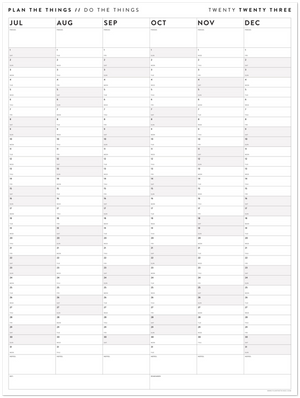SIX MONTH 2023 GIANT WALL CALENDAR (JULY TO DECEMBER) WITH GRAY / GREY WEEKENDS
