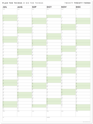 SIX MONTH 2023 GIANT WALL CALENDAR (JULY TO DECEMBER) WITH GREEN WEEKENDS