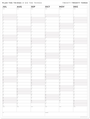 SIX MONTH 2023 GIANT WALL CALENDAR (JULY TO DECEMBER) WITH GRAY / GREY WEEKENDS