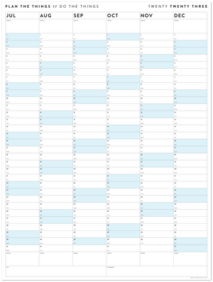 SIX MONTH 2023 GIANT WALL CALENDAR (JULY TO DECEMBER) WITH BLUE WEEKENDS