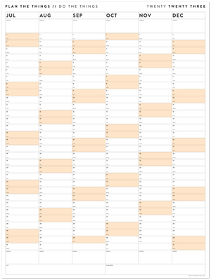 SIX MONTH 2023 GIANT WALL CALENDAR (JULY TO DECEMBER) WITH ORANGE WEEKENDS