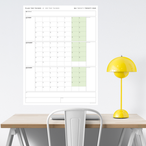 QUARTERLY WALL CALENDAR - Q4 2021 - VERTICAL WITH GREEN WEEKENDS