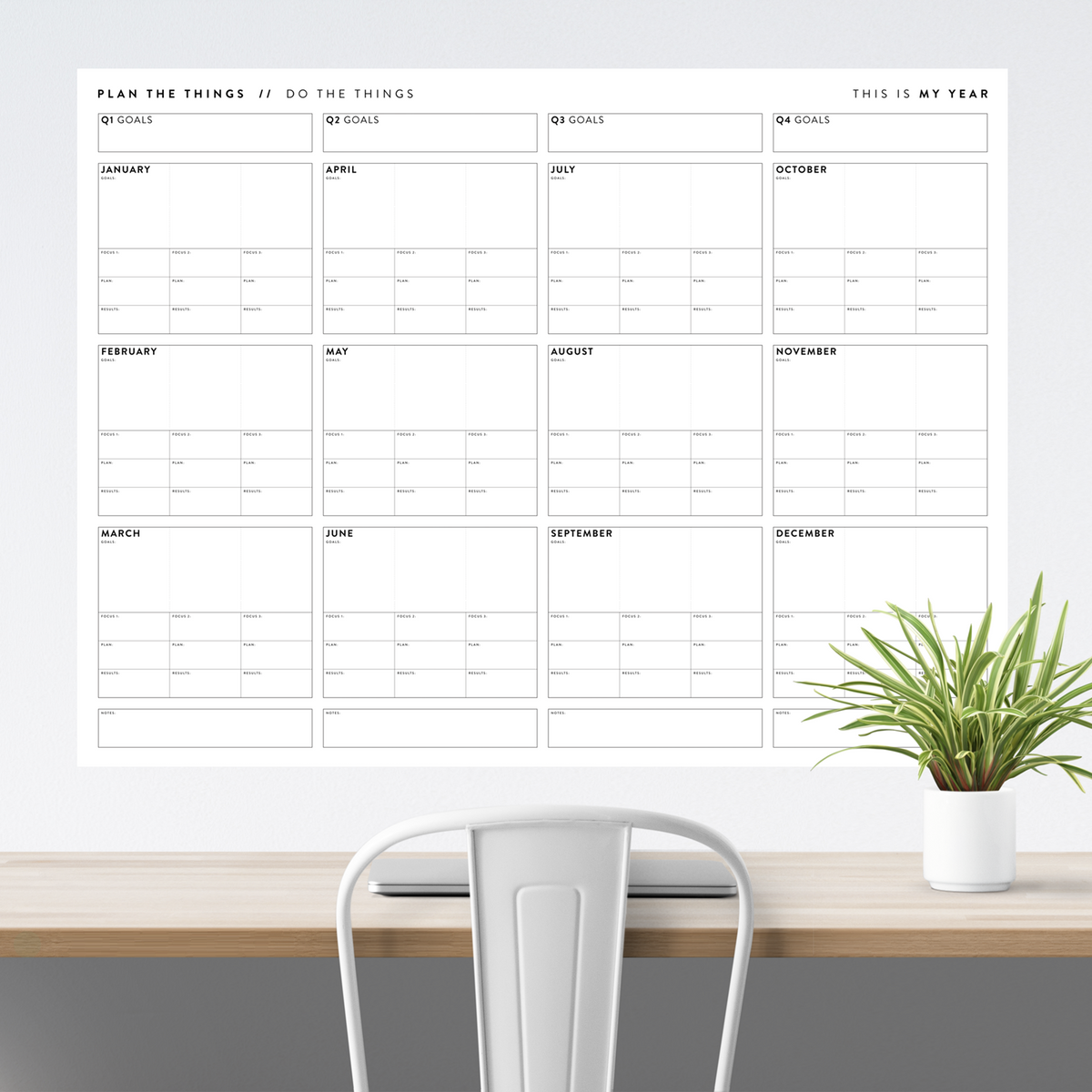 ANNUAL FOCUS AND GOALS WALL PLANNER - UNDATED