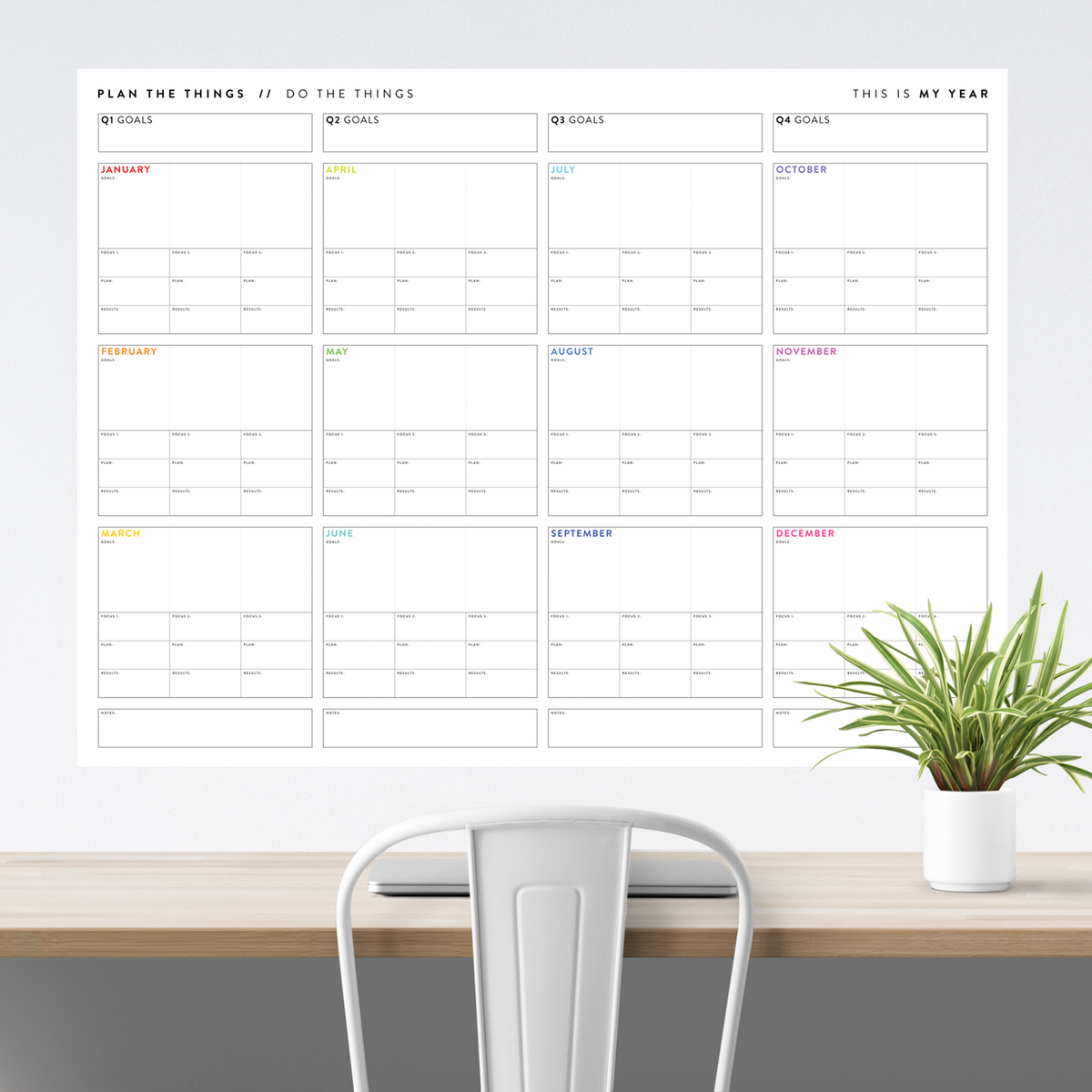 ANNUAL FOCUS AND GOALS WALL PLANNER - UNDATED | RAINBOW
